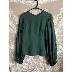 Tibi Structured Linen Blend Long Sleeve Blouse in Forest Green